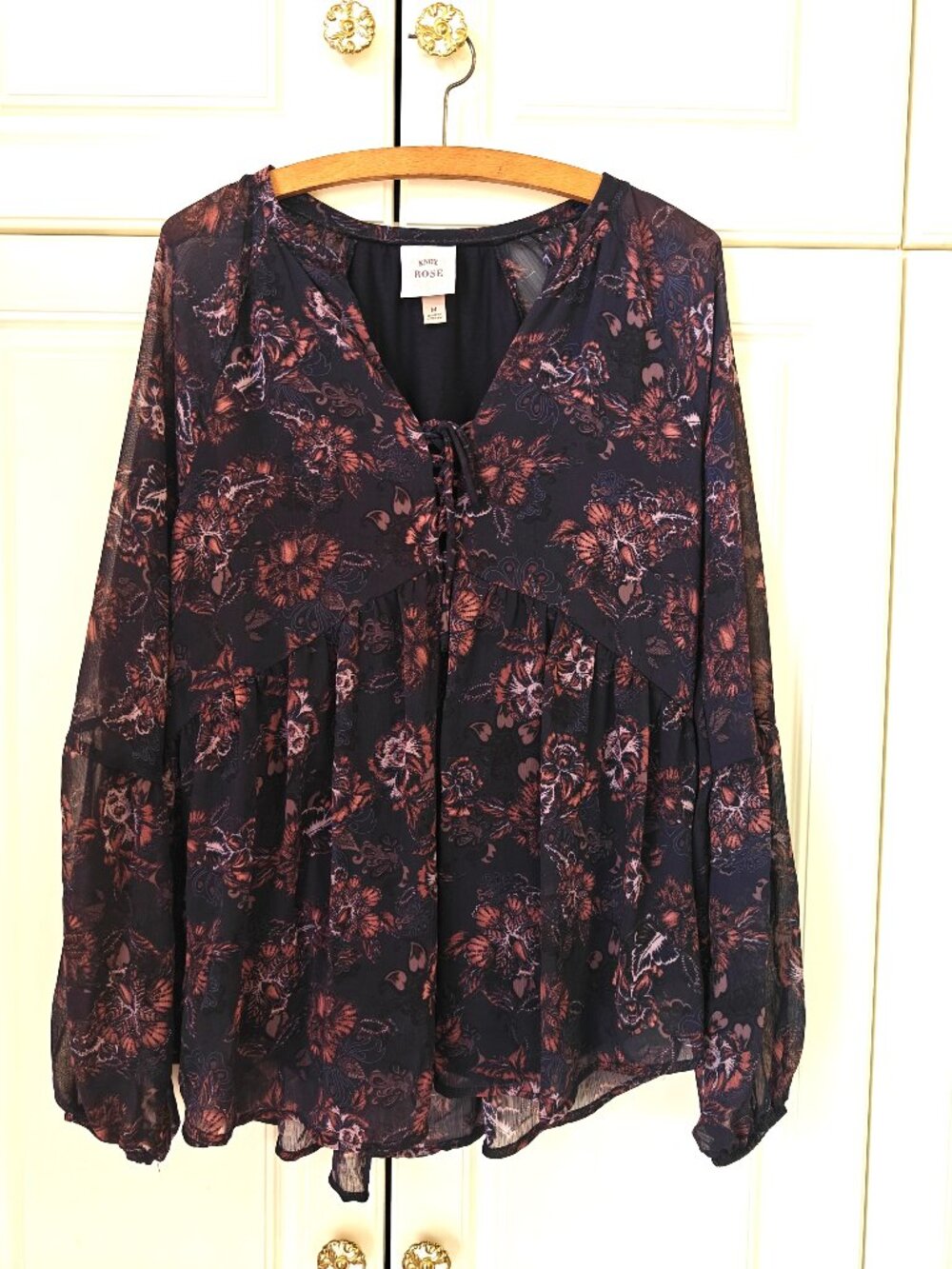 Knox Rose Purple Floral Women's Top, Size Medium, New